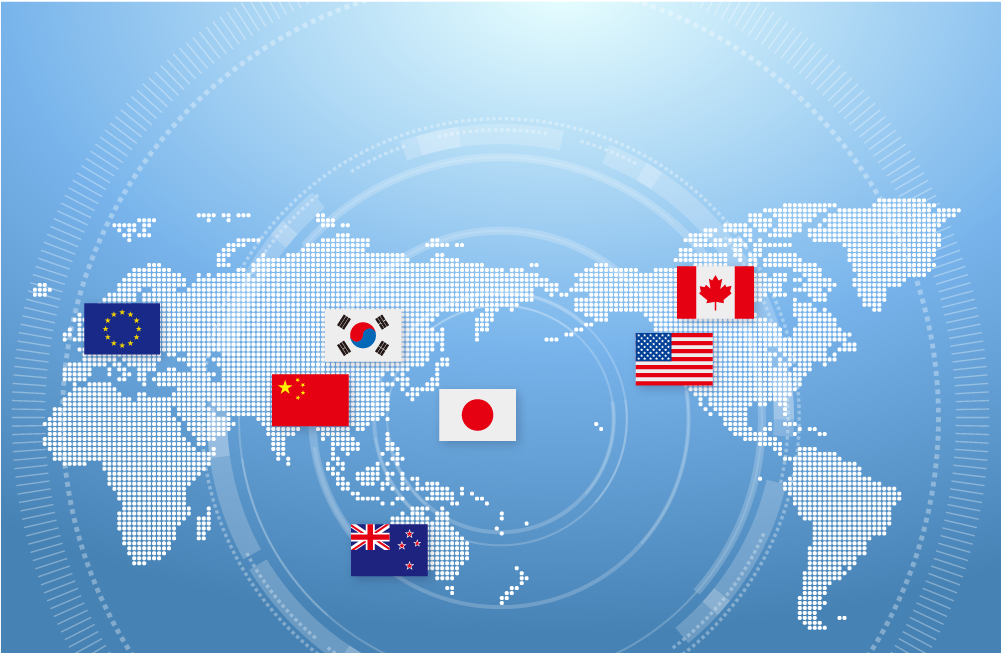 世界地図 日米加豪韓中欧