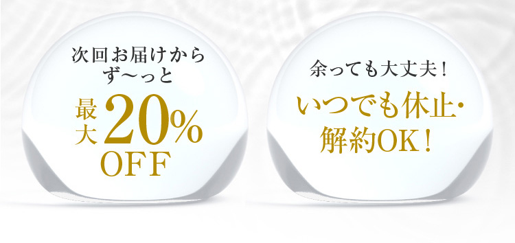 最大20％OFF　いつでも休止解約Ok